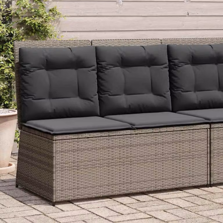 vidaXL Panca Reclinabile da Giardino in Polyrattan e Metallo con Cuscini in Tessuto Grigia