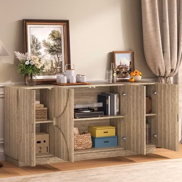 Credenza e madia con ante silenziose e ripiani flessibili per soggiorno in truciolare naturale 160 × 40 × 80 cm