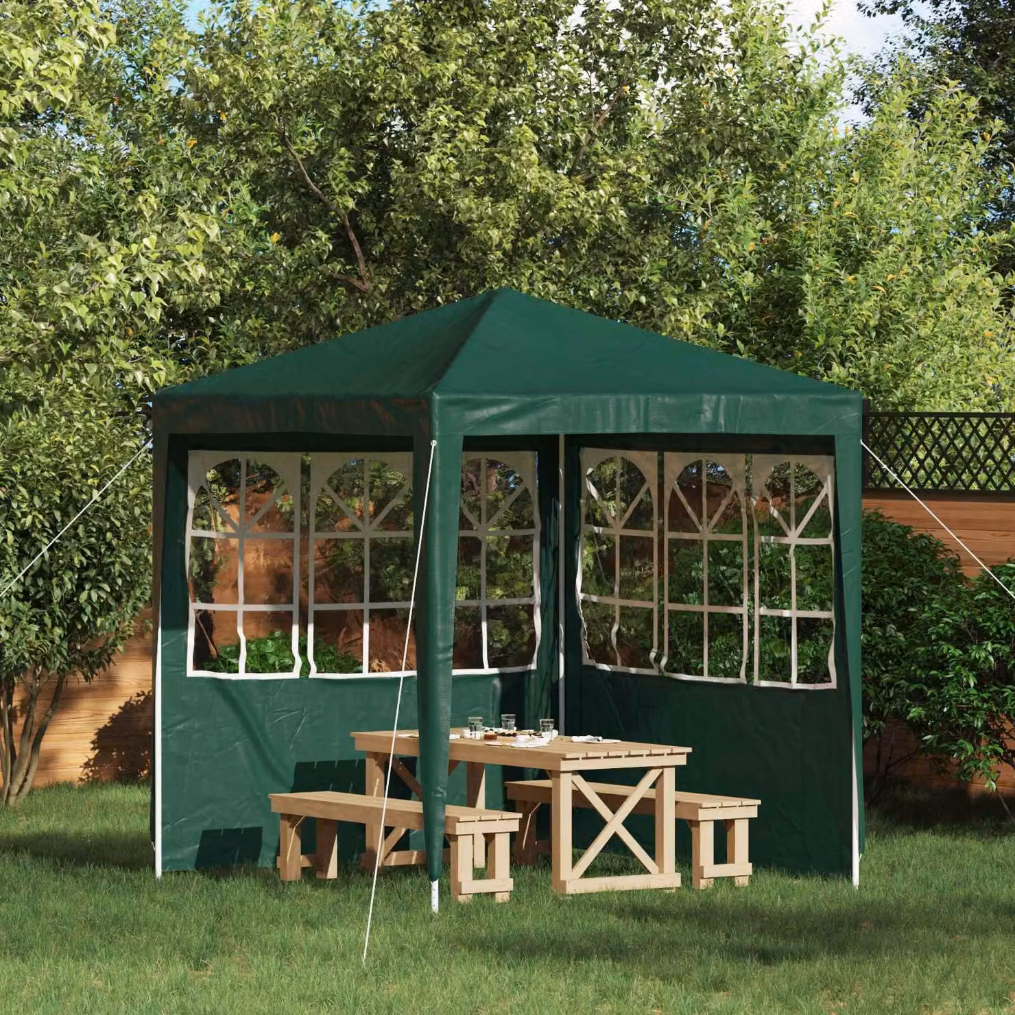 Set di 2 pareti per tenda da festa vidaXL in verde, realizzate in PE e acciaio, L: 200 cm, H: 195 cm