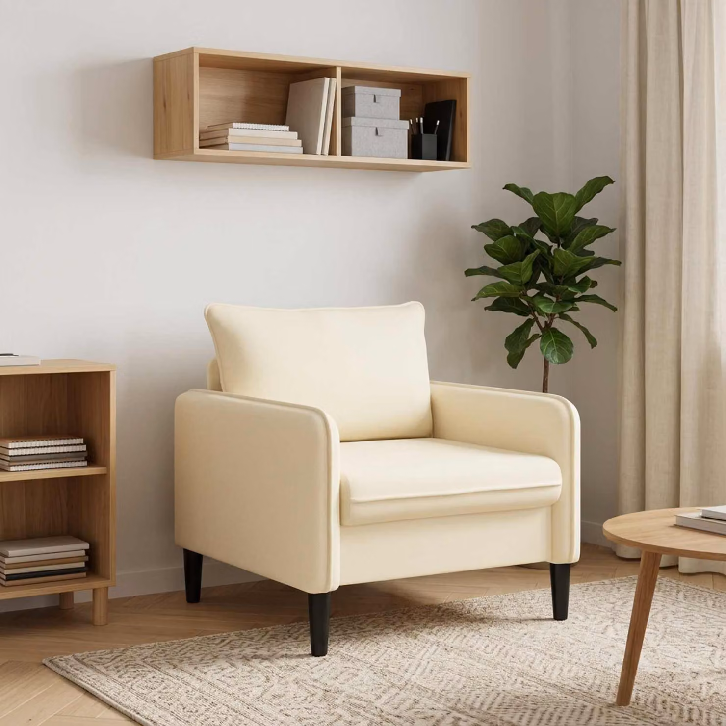 Poltrona XL vidaXL in velluto beige con braccioli per soggiorno e camera da letto