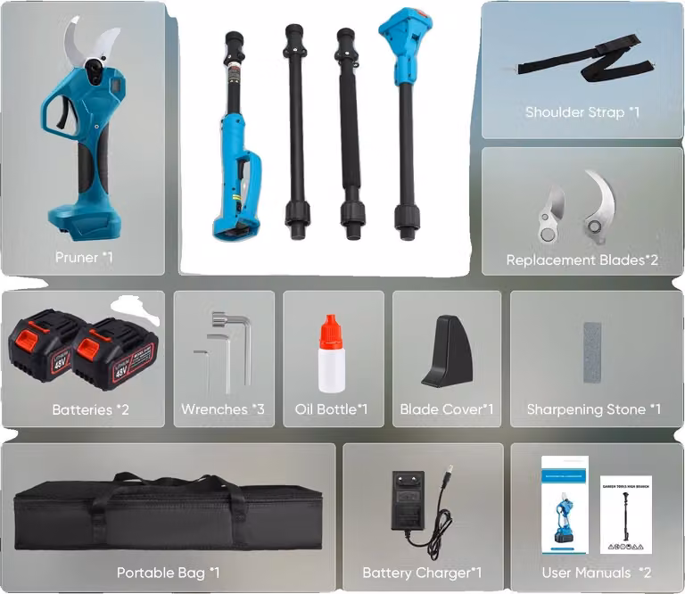 Potatore elettrico, motore brushless, lunghezza regolabile, blu