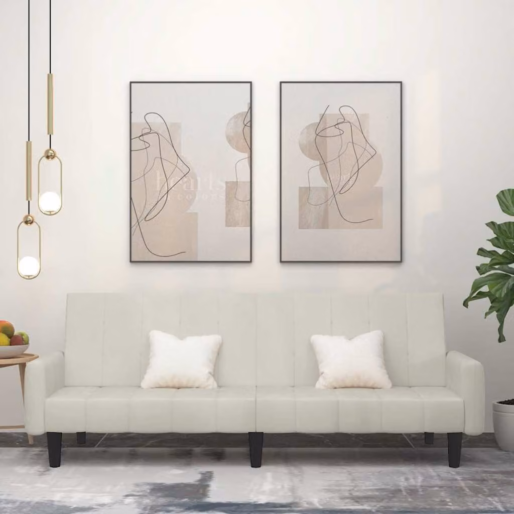 vidaXL Divano Letto Click-Clack 2 Posti in Velluto Beige con Struttura in Legno Solido e Poggiatesta Regolabile