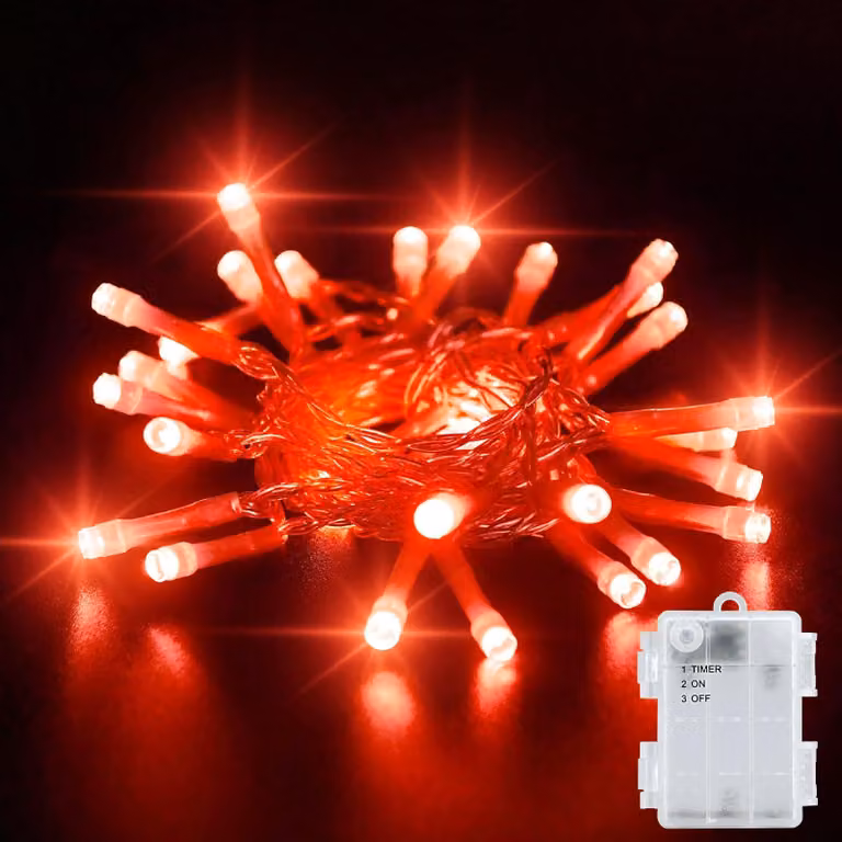 Catena luminosa a LED, 3 metri, 30 LED, con timer, grado di protezione IP65, colore rosso