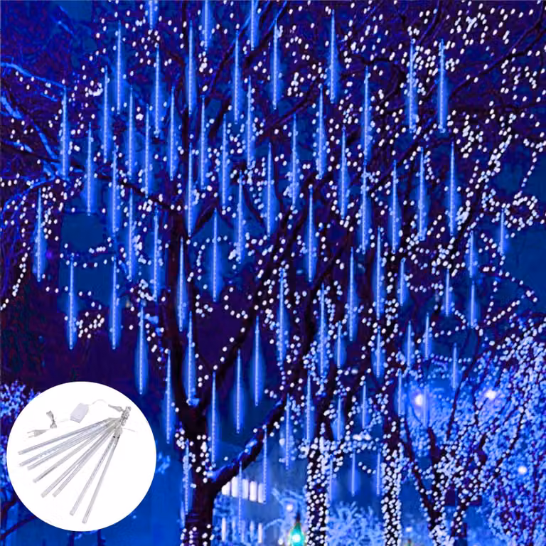 Pioggia di stelle LED, 240 LED, 30 cm, set da 10, colore blu