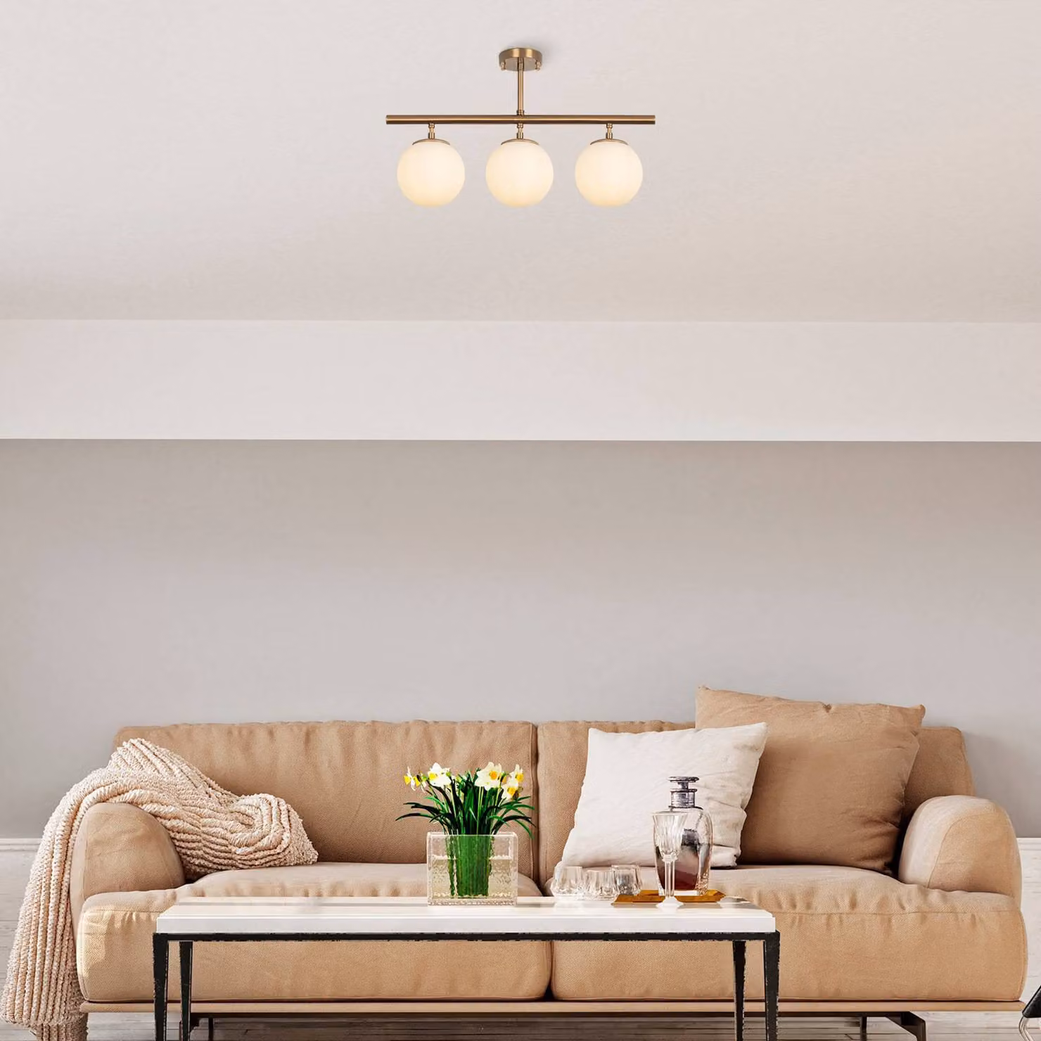 Plafoniera soffitto Atmaca Opviq, dimmerabile, Ottone / Oro, Soggiorno / Sala da pranzo, Metallo, Plafoniera
