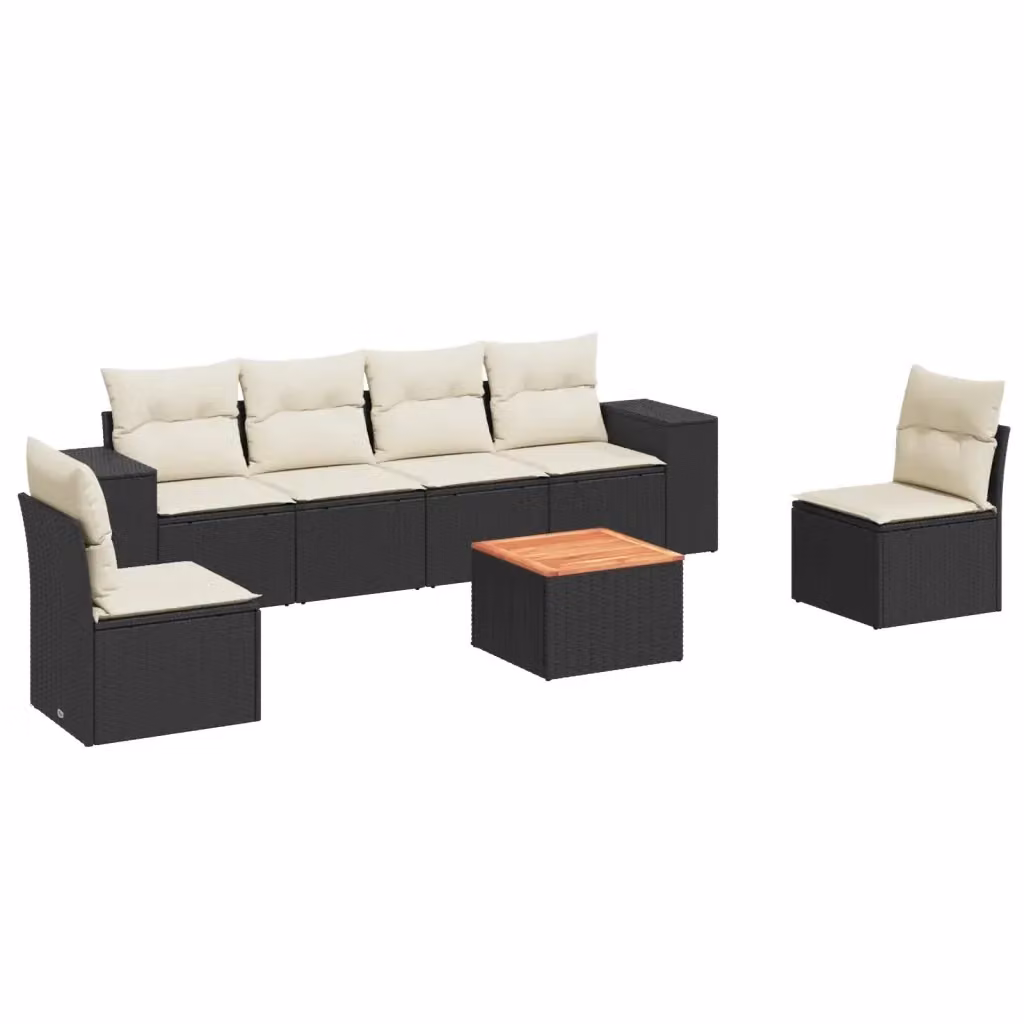 Set da giardino vidaXL composto da 7 pezzi con divano a 3 posti, poltrona lounge, tavolino da caffè e cuscini in polyrattan nero – 2