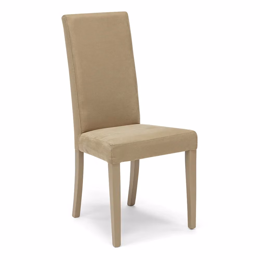 Set di 2 sedie imbottite per sala da pranzo EDI NEW con rivestimento in tessuto idrorepellente effetto camoscio colore Camel Vintage e gambe in legno – 2