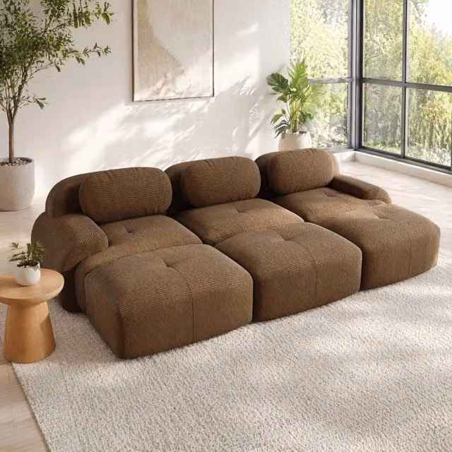 Divano angolare modulare 298x178x70 cm senza telaio in velluto a coste marrone