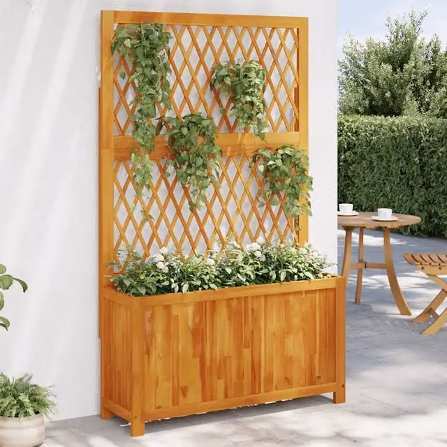 Fioriera con Traliccio vidaXL in Legno di Acacia Marrone L: 100 cm, P: 32 cm, H: 165 cm