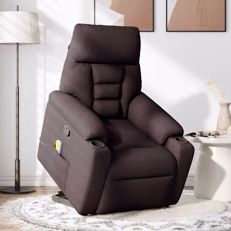 Poltrona Alzapersona Massaggi Reclinabile Marrone Scuro Tessuto