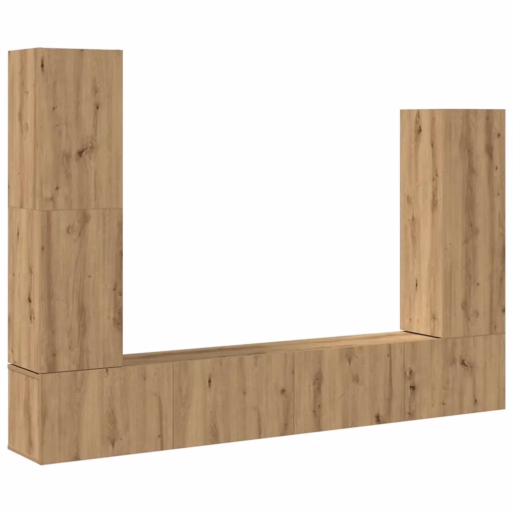Set Mobile TV da 4 pezzi in legno multistrato Rovere marrone con credenza montata a parete per soggiorno in stile classico – 2