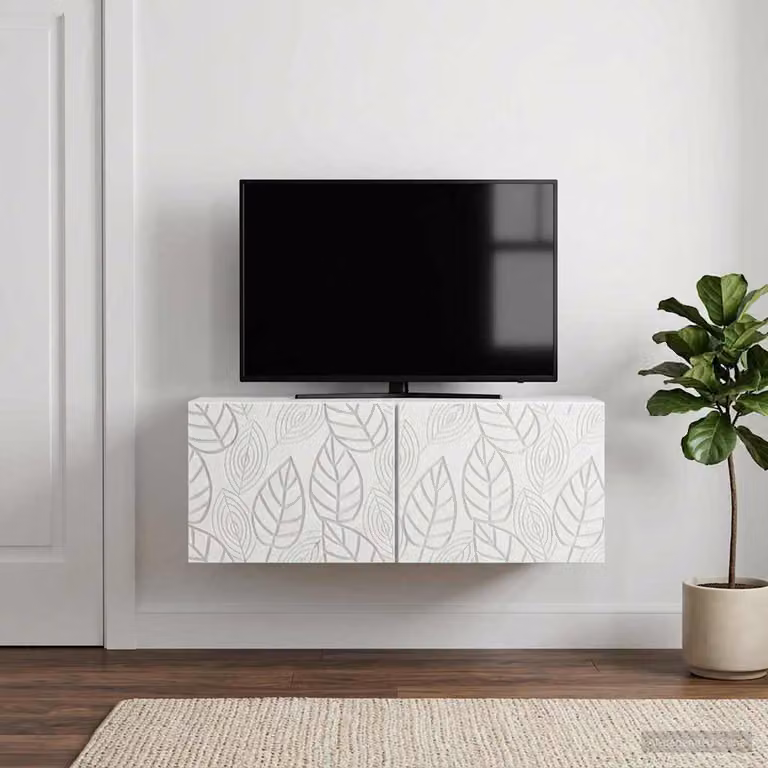 vidaXL Mobile Porta TV da Muro in Legno MDF Bianco Stile Vintage L: 59,5 cm, P: 41 cm, H: 30 cm