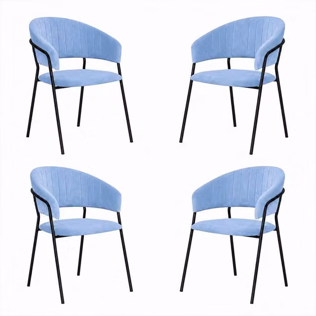 Sedie da sala da pranzo set da 4 Aurelia in velluto celeste con gambe nere