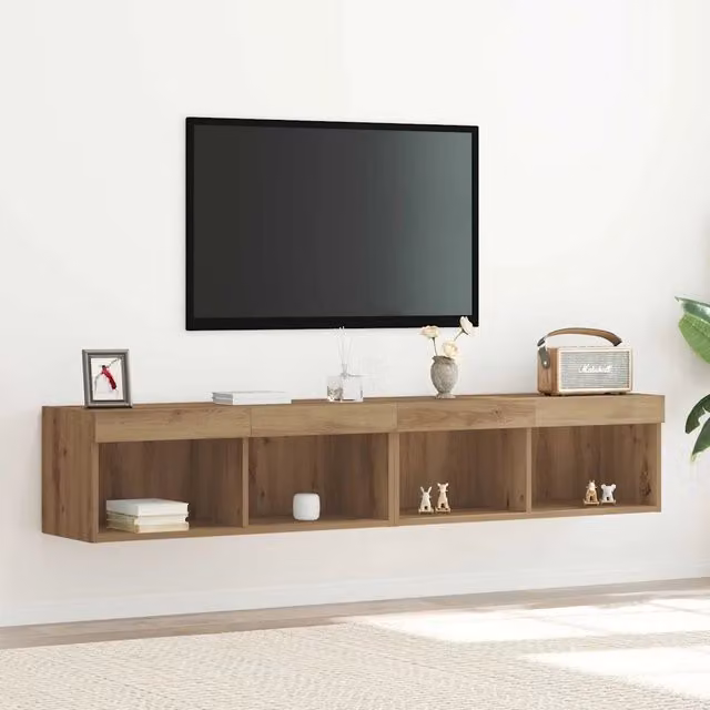 Set di 2 mobili TV moderni vidaXL in legno rovere marrone con illuminazione integrata L: 80 cm, P: 30 cm, H: 30 cm