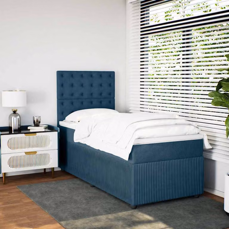 vidaXL Giroletto a Molle con Materasso Ibrido in Velluto Blu e Bianco L/P/H: 200 x 80 x 150,5 cm