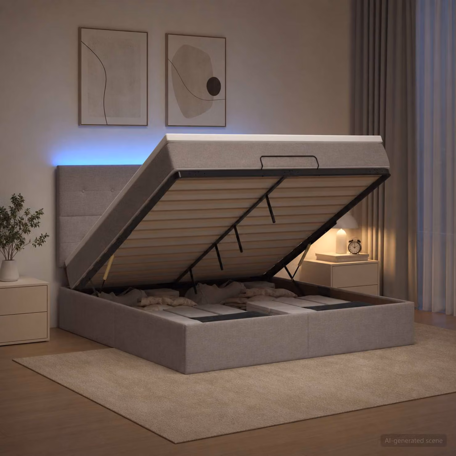 vidaXL Letto Ottomano con Materasso e LED Tortora 160 x 200 cm Tessuto