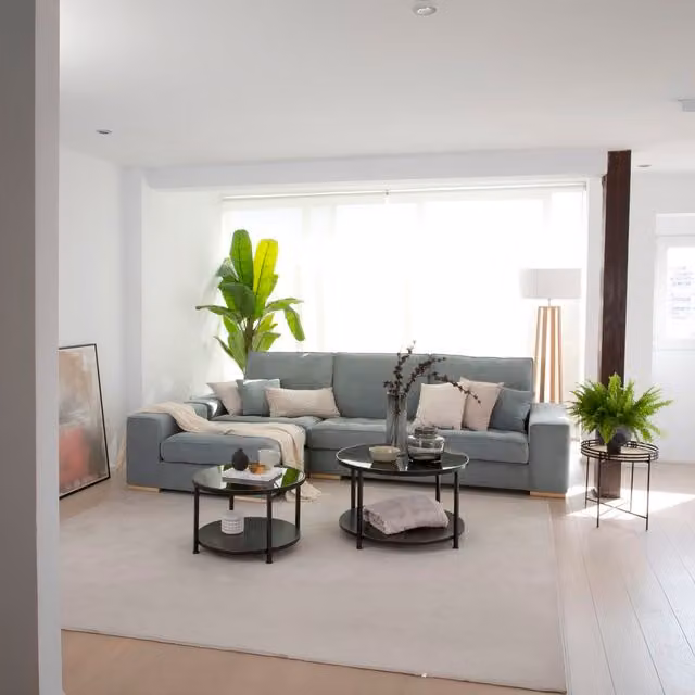 Divano letto Moa Banak a L con lato sinistro, 4 posti, rivestimento in tessuto grigio, modello moderno e reversibile