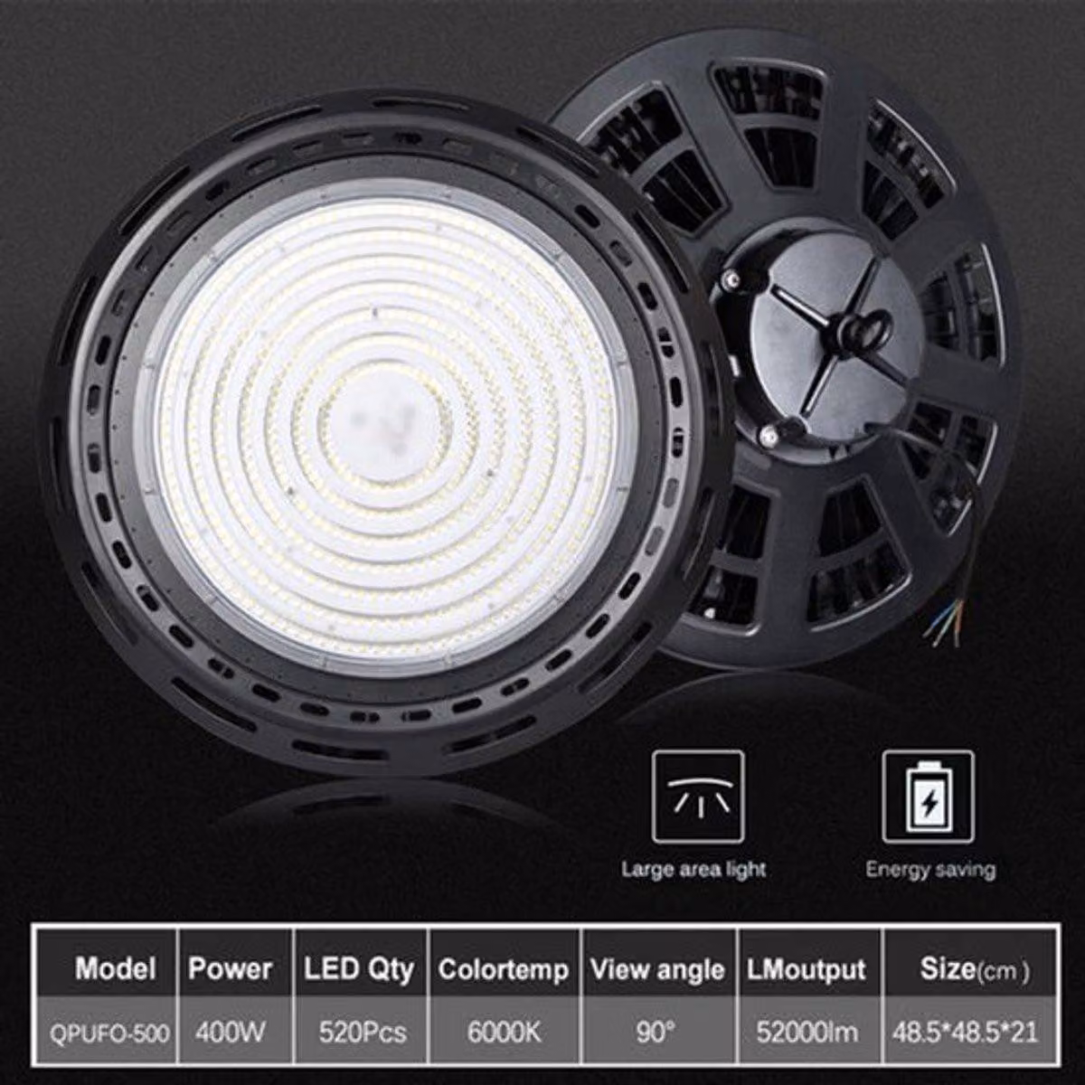 Lampada a sospensione industriale da 400W, con luce bianca fredda, realizzata in alluminio, impermeabile (grado di protezione IP65), ideale per magazzini e officine
