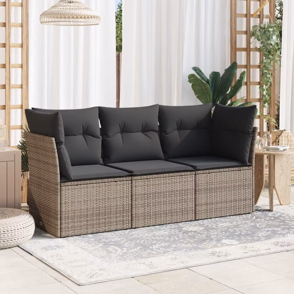 Maison Exclusive - Set Divani da Giardino 3 pz con Cuscini Grigio in Polyrattan