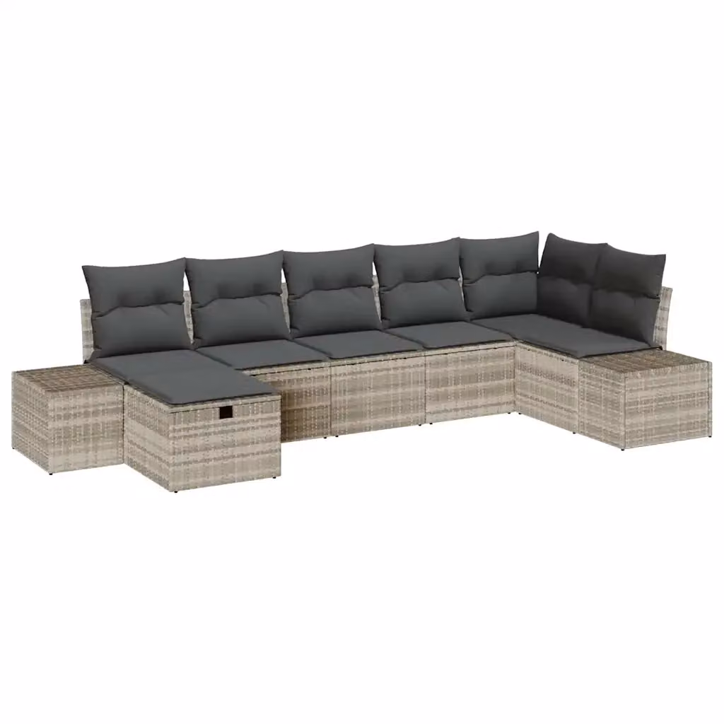 Set Divano da Giardino a L vidaXL in Polyrattan Grigio con 7 Pezzi e Cuscini – 2