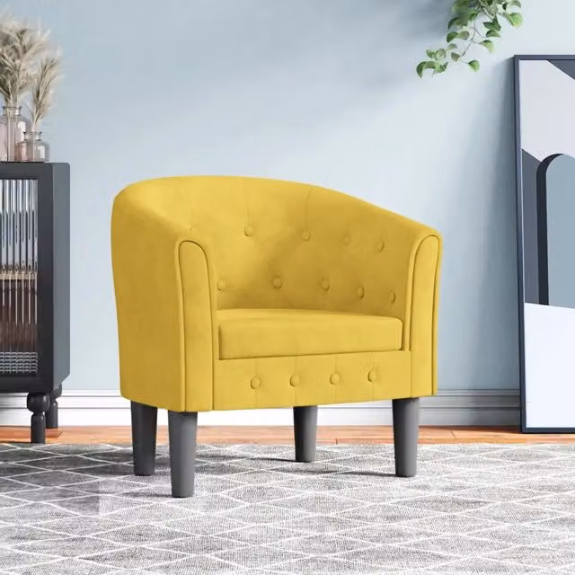 Poltrona moderna vidaXL in velluto giallo con braccioli e struttura in legno e plastica
