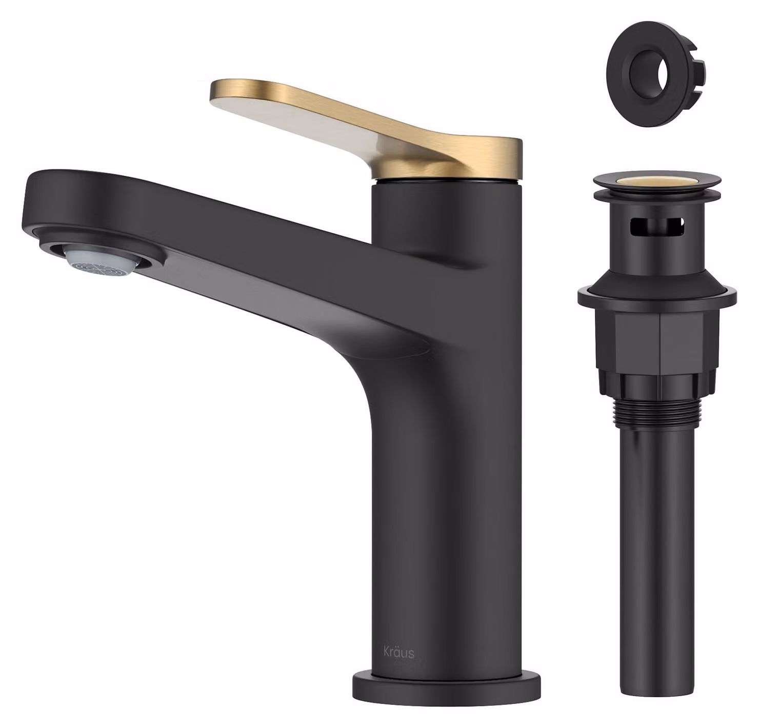 Miscelatore monocomando per lavabo, finitura in ottone spazzolato/nero opaco, portata d'acqua di 1,2 GPM