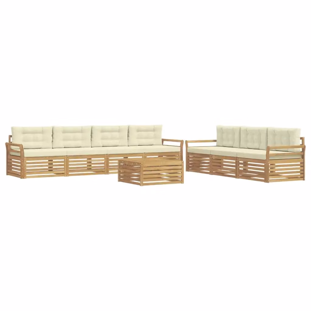 Set di divani da esterno a forma di U con tavolino da caffè vidaXL in legno di acacia trattato, colore bianco e beige – 2