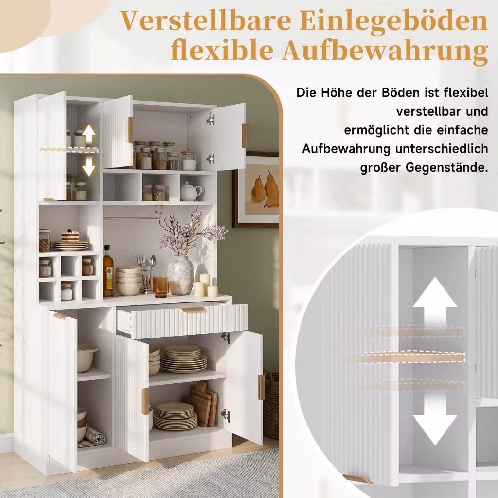 Buffet REDOM Bianco in MDF con portabicchieri e ripiani interni L: 100 cm, P: 40 cm, H: 175 cm – 2