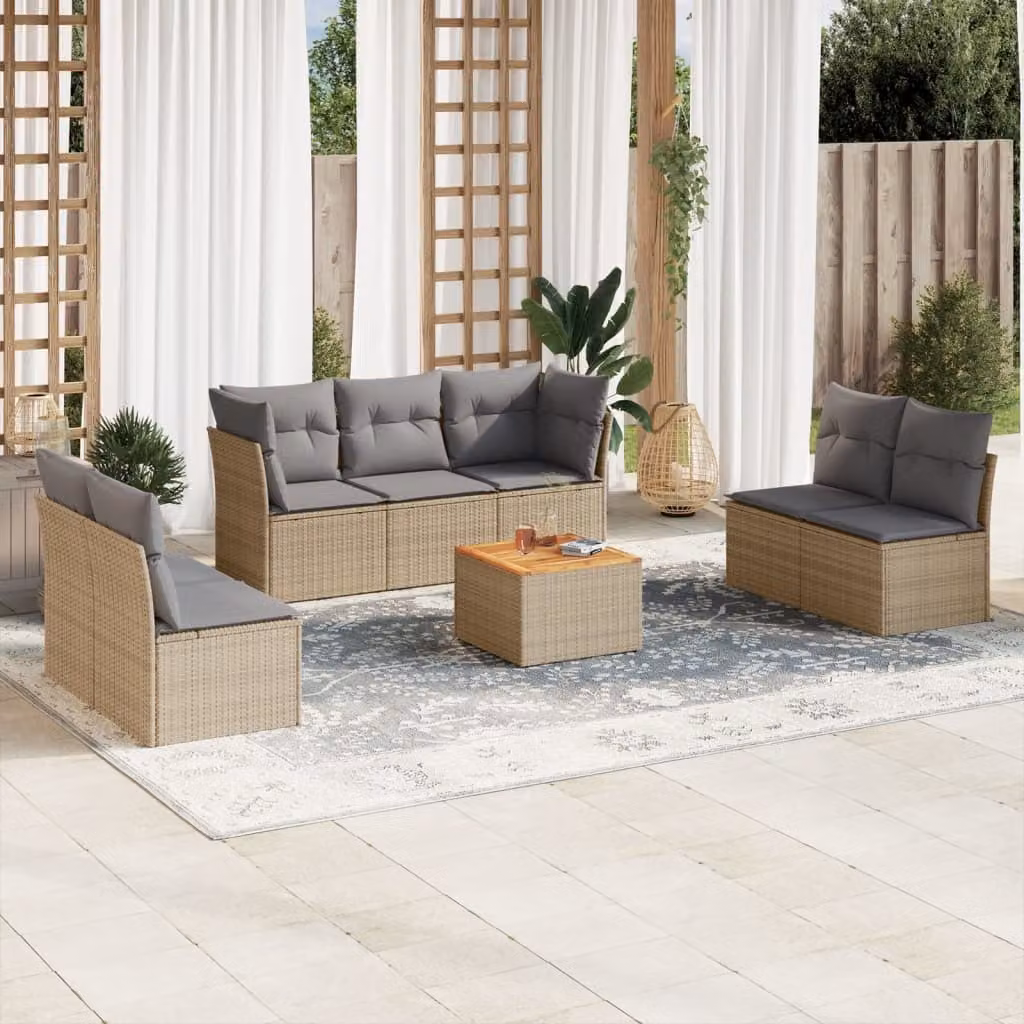 Maison Exclusive - Set Divano da Giardino 8 pz con Cuscini Beige Misto Polyrattan