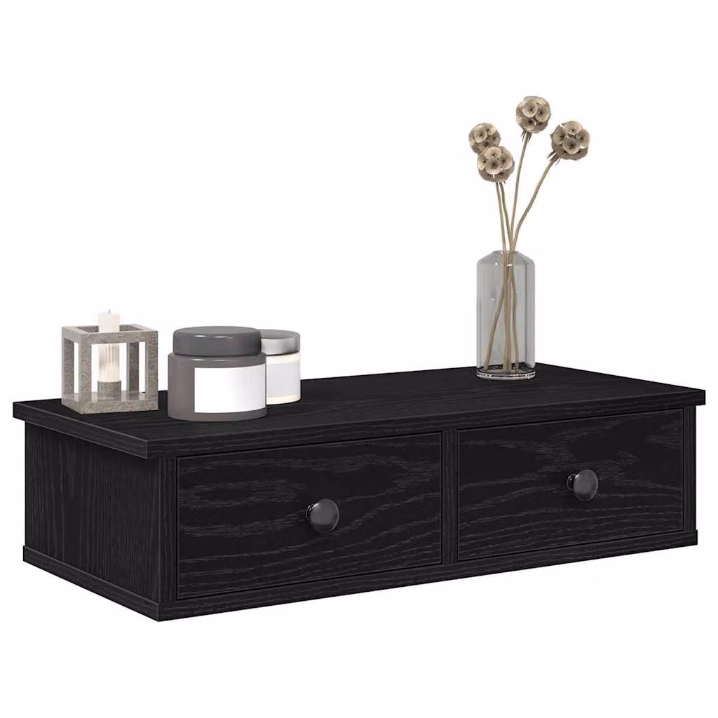 Scaffale a Parete con Cassetti vidaXL Nero in MDF L: 60 cm, P: 28 cm, H: 15 cm