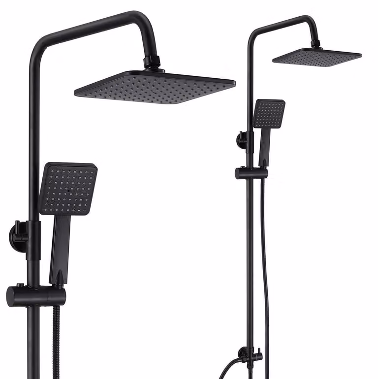 Set completo per rubinetto doccia con doccia a pioggia e soffione manuale, colore nero