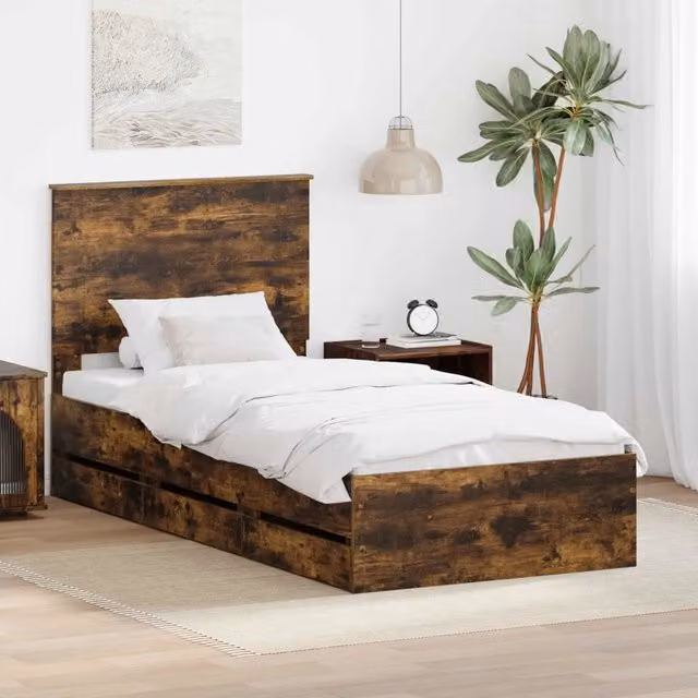 Struttura del letto con cassetto Rovere fumé 90 x 200 cm 3409507