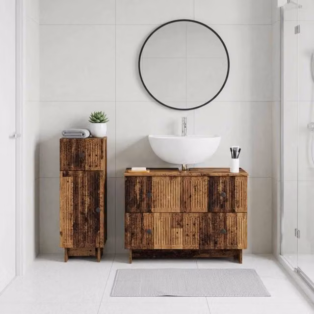 Set di mobili da bagno vidaXL composto da mobile lavabo e mobile contenitore in legno marrone, stile moderno