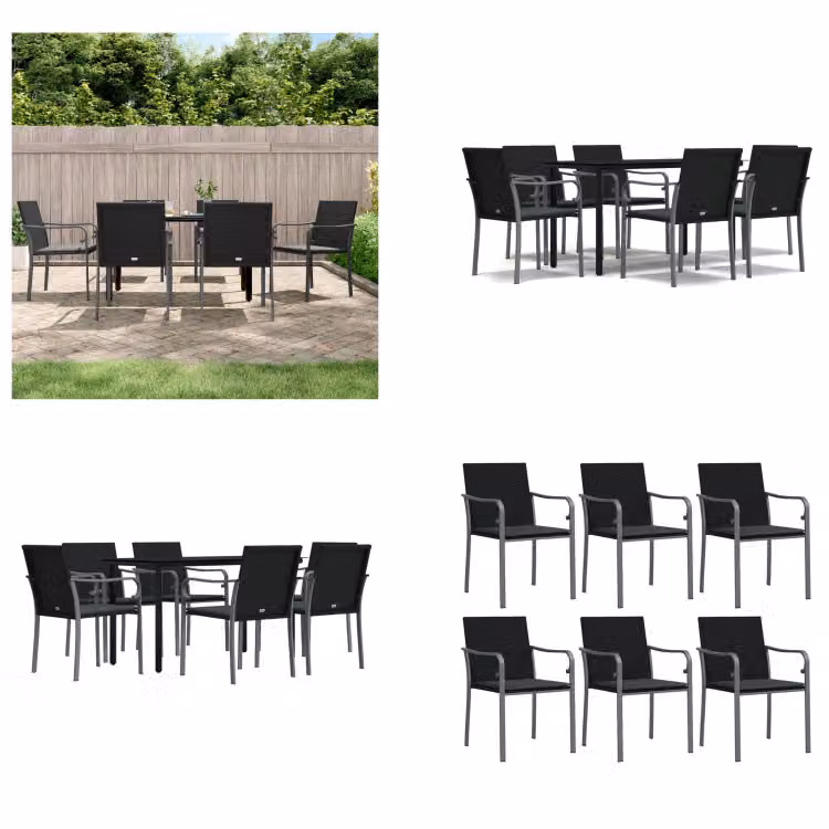 vidaXL Set da pranzo da giardino 7 pezzi con cuscini in polirattan e acciaio - Set da pranzo da giardino - Set da pranzo da giardino - Set da pranzo da esterno