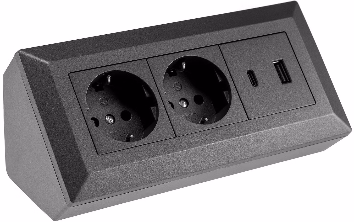 Blocco presa ChiliTec 2 pieghe USB-A USB-C PD antracite
