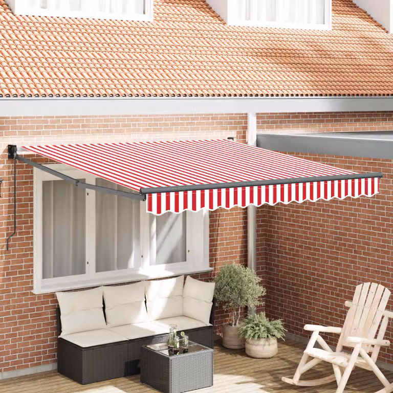 Tenda retrattile vidaXL con bracci pieghevoli in alluminio e tessuto in poliestere, Rosso e Bianco, L: 300 cm, P: 250 cm