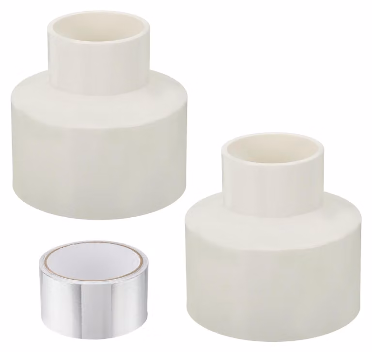 Riduttore per tubi, da 10 cm a 5 cm, in PVC, confezione da 2 pezzi, colore bianco