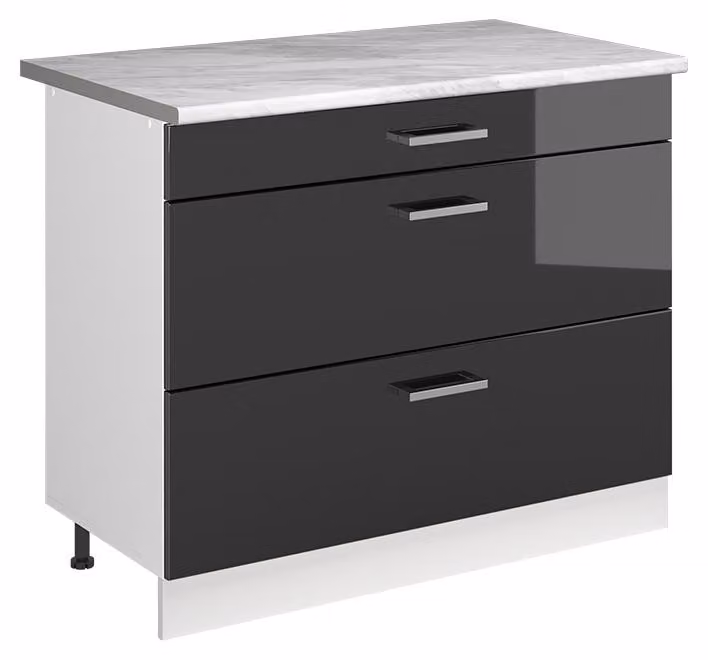 Mobiletto base per cucina Vicco R-Line Antracite lucido/Bianco 100 cm piano di lavoro Marmo, Model 71490