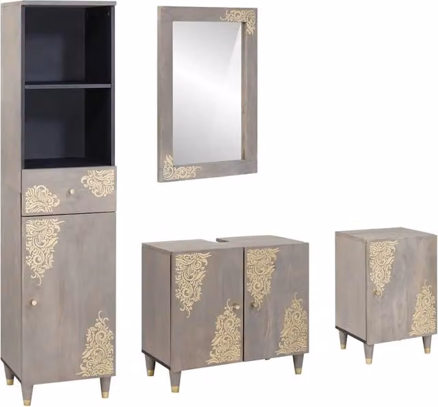 Set di Armadi da Bagno 4 pz Grigio Legno di mango massello 3310155