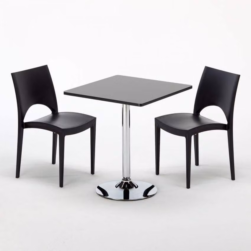 Tavolo quadrato nero e 2 sedie in polipropilene colorato Set di bastoni per interni Grand Soleil Paris Mojito - Nero