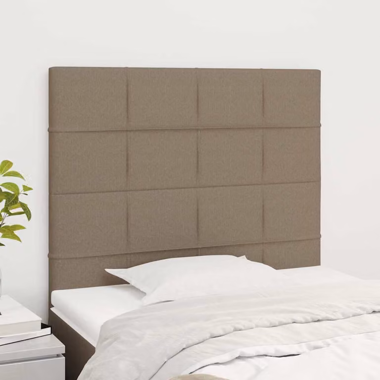 Testiera per letto imbottita vidaXL in tessuto color tortora con struttura in legno, L: 80 cm, P: 5 cm, H: 118-128 cm