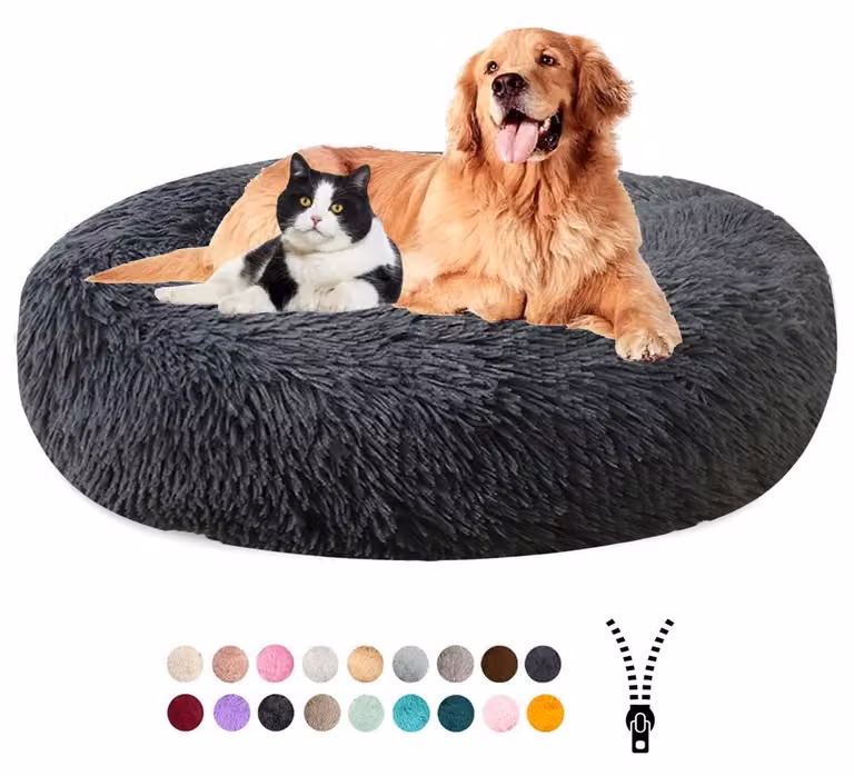 Cuccia per cani, morbida, lavabile, con rivestimento removibile e base antiscivolo, diametro 110 cm, grigio scuro