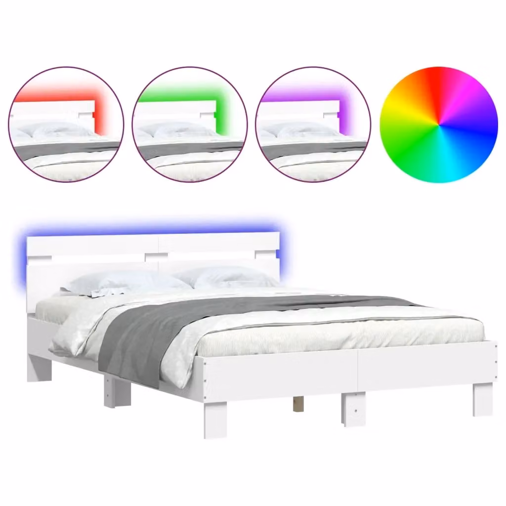 Letto con testiera e illuminazione LED vidaXL Bianco L: 135 cm, P: 190 cm, H: 70 cm – 2
