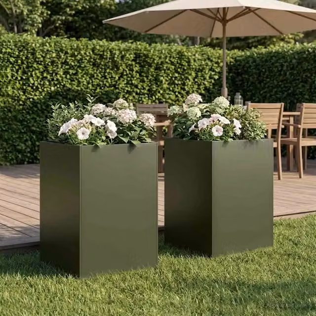 Vaso da giardino 2 pz Verde Oliva 50 x 50 x 75 cm 8005393