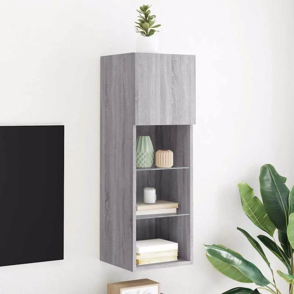 Mobile TV vidaXL con luci LED integrate, Grigio Sonoma, L 30,5 cm x P 30 cm x H 90 cm