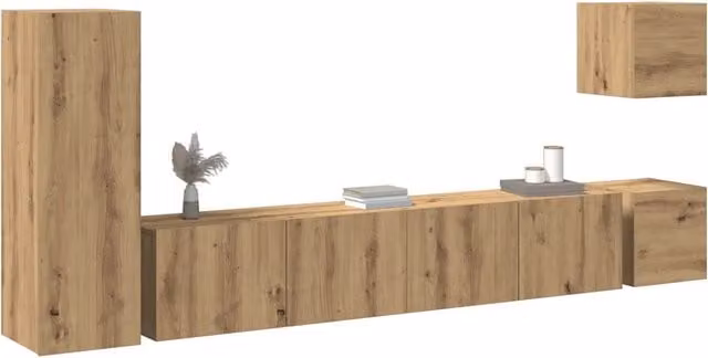 Set Mobile TV da Parete vidaXL in Legno Multistrato Rovere Marrone 5 Pezzi – 1