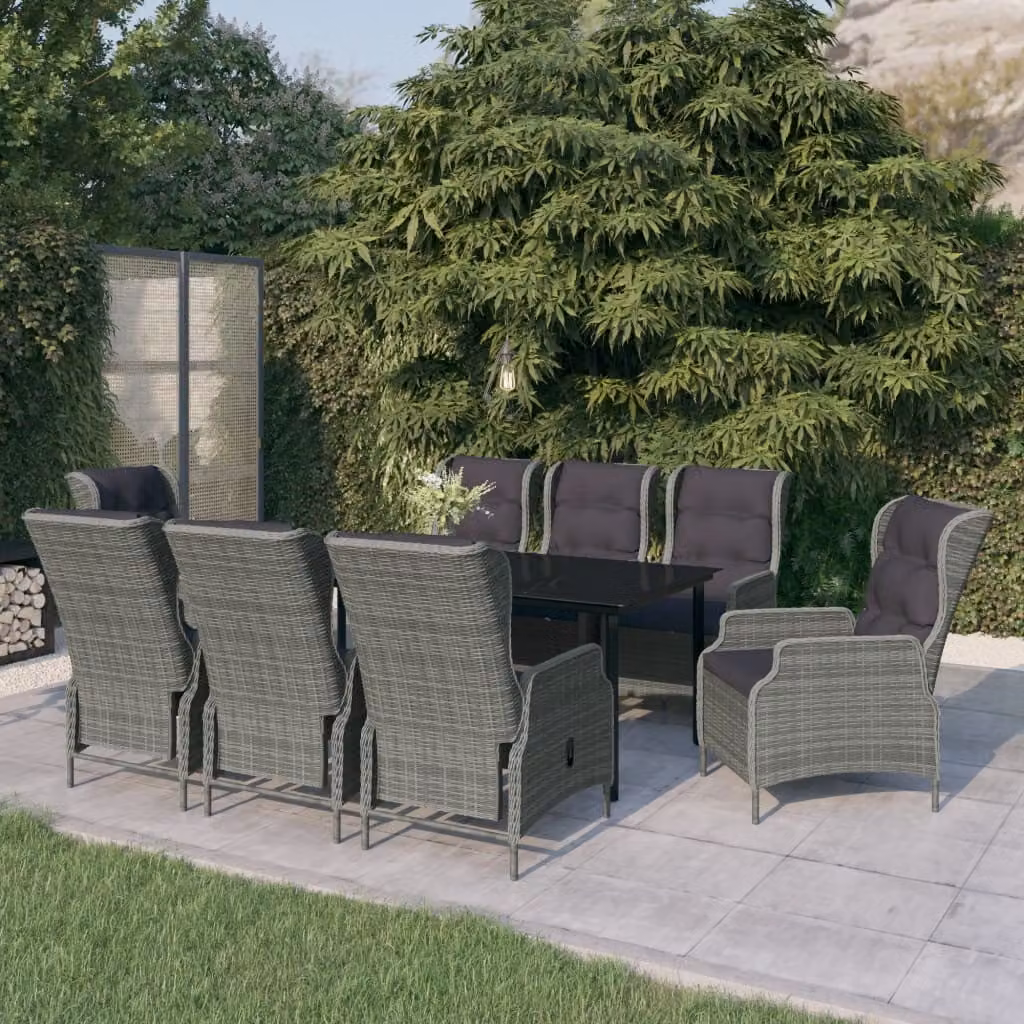 The Living Store 9 pezzi. Set da pranzo da giardino grigio chiaro