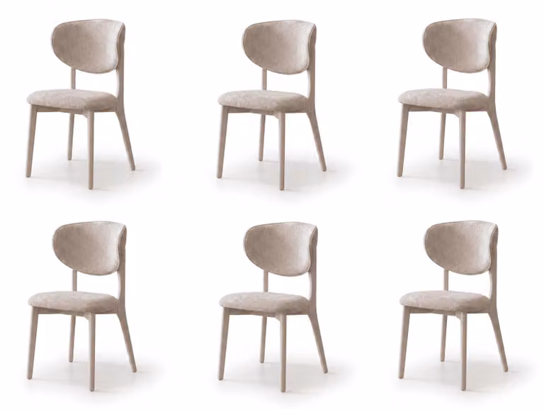 Set di sedie da pranzo eleganti, beige, dal design moderno, rivestite in bouclé, con finitura effetto legno