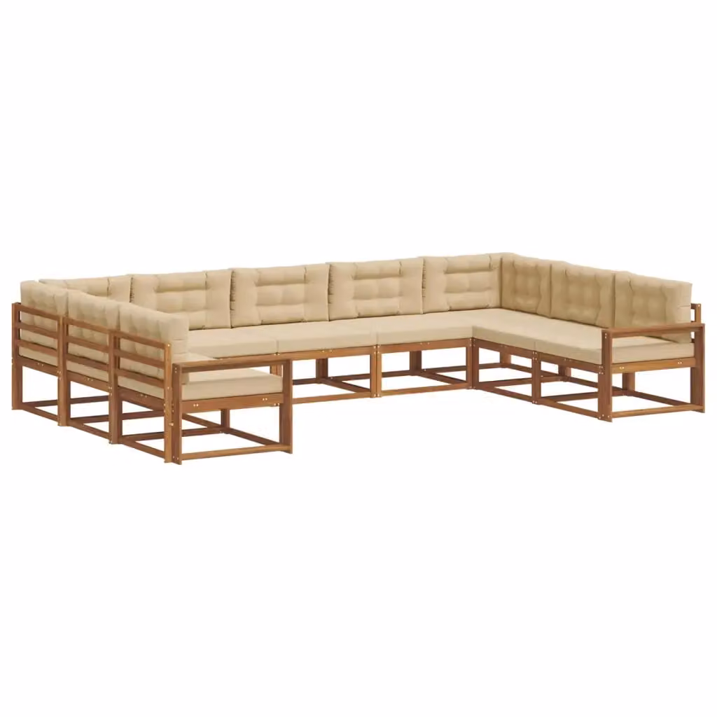 Set di divani da esterno a L vidaXL in legno di acacia con cuscini beige e sabbia – 2
