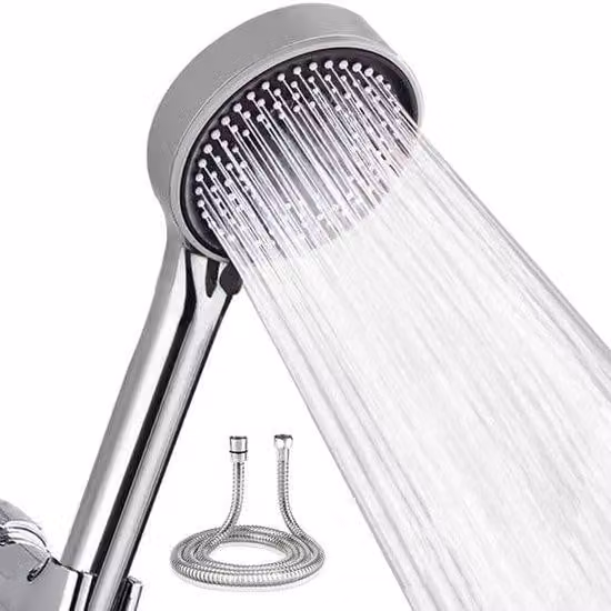 Doccia ad alta pressione Ibenzoa® con tubo da 2 metri – 5 tipi di getto (pioggia delicata, pioggia intensa, pulsato, massaggio, nebbia), cromata, sistema QuickClean, attacco da 12 mm